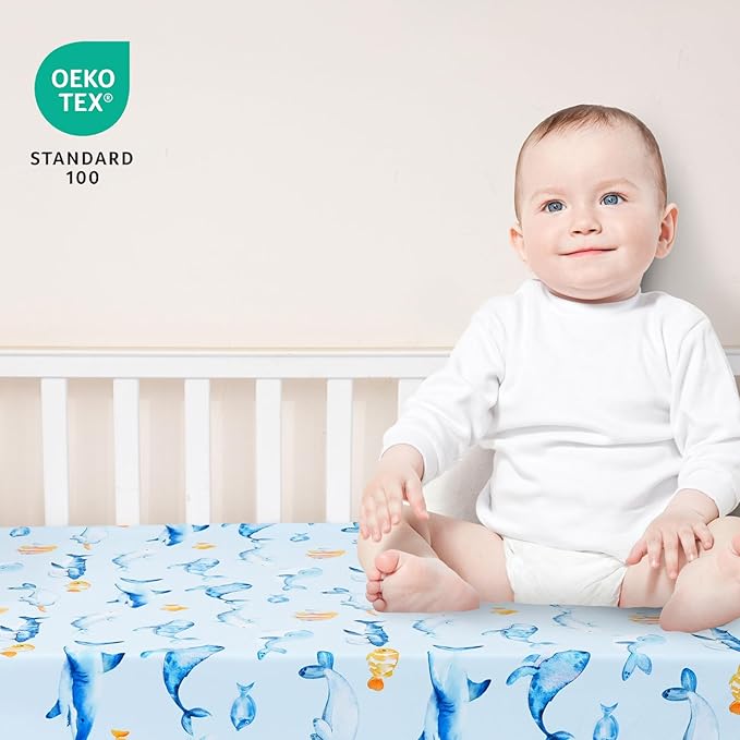 david's kids 3 Pack Fitted Crib Sheets, Ultra Soft Breathable Comfortable Baby Sheet Set for Boys Girls Neutral, 28x52 Inch Fits Standard Crib and Toddler Mattresses, Whale