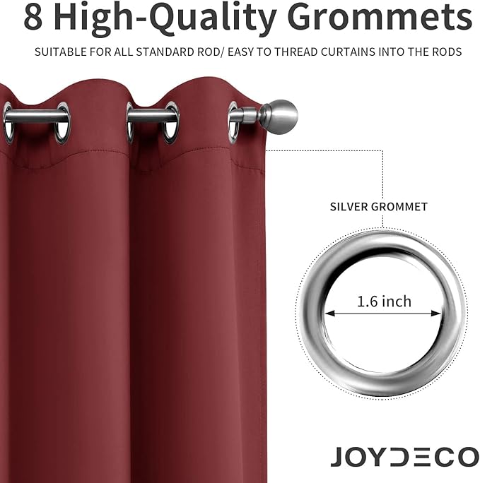 Joydeco Blackout Curtains 84 inches Long 2 Panels Set, Thermal Insulated Long Curtains 2 Burg, Room Darkening Grommet Drapes for Bedroom Living Room Windows (W42 x L84 Inch, Burgundy Red)