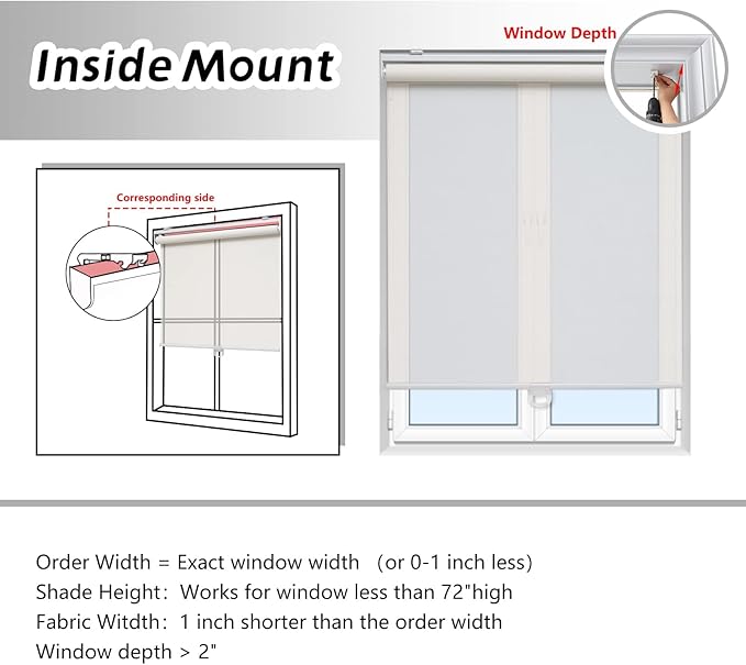 AOSKY Cordless Roller Shades for Windows Light Filtering Shades with 5% Openness Solar Screen Semi Sheer Roller Blinds UV Protection for Office and Home. Easy to Install 38" W x 72" H (White)