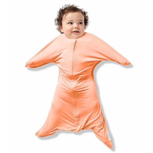 SleepingBaby Bamboo Zipadee-Zip Transition Swaddle – EverSoft Wearable Blanket with Two-Way Zipper for Easy Diaper Changes, X-Small 3-6 months, Peach Fuzz