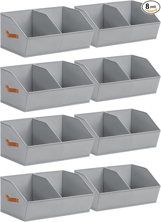 Closet Organizers and Storage Bins - 8 Pack Collapsible Divided Trapezoidal Cube Storage Bins Baskets For Organizing Clothes Blankets,Toys, Books, Towels(Light Grey)
