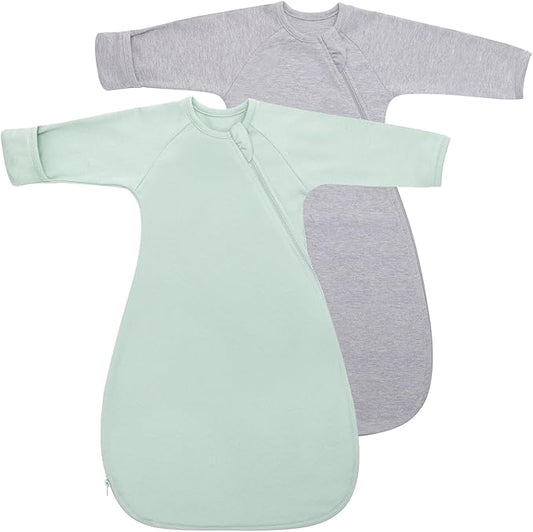 Newborn Baby Transitional Swaddle Sack Arms Up Sleeves Mitten Cuffs 2 Pack 0-3 Months Premium Soft Cotton, Wearable Swaddling Blanket Sleeping Sacks for Boys Girls Calms Startle Reflex Sleep Bag