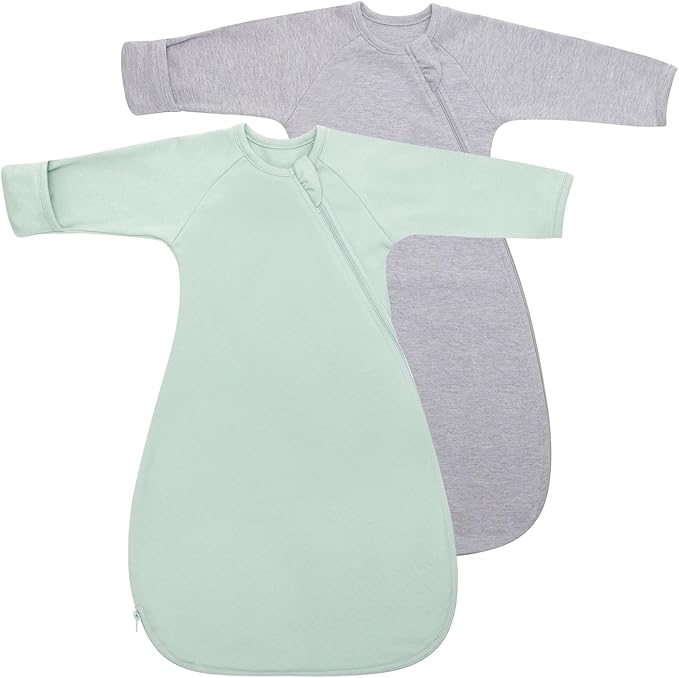 Baby Transitional Swaddle Sack 6-12 Months Arms Up Sleeves Mitten Cuffs 2 Pack, Soft Cotton Wearable Swaddling Blanket Sleeping Sacks for Newborn Babies Boys Girls Calms Startle Reflex Sleep Bag