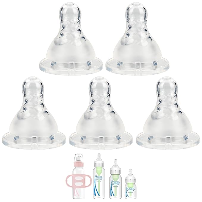 Silicone Nipple for Dr. Brown’s Natural Flow Level 1 Narrow Baby Bottle, Slow Flow, 0m+, 5 Count