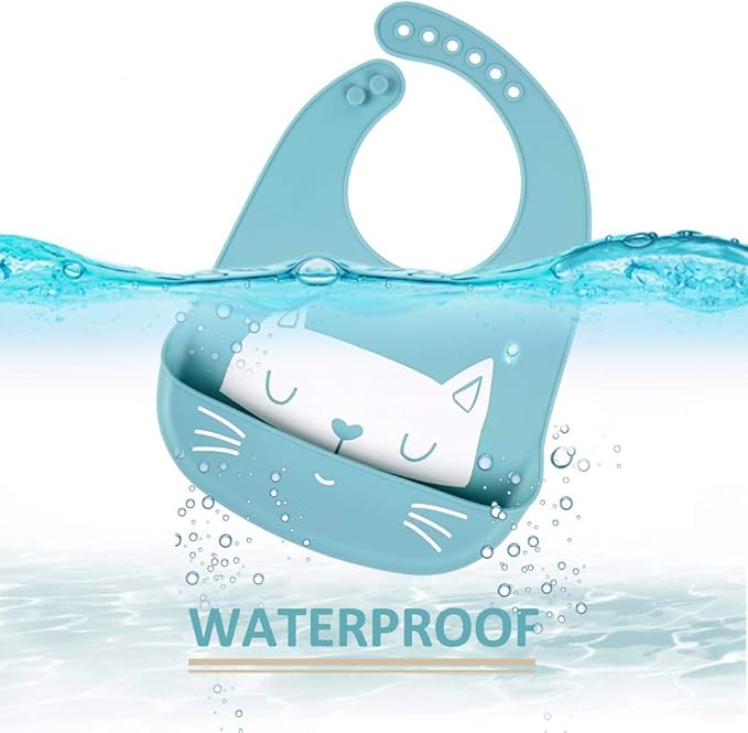 YINGJEE Baby Silicone Feeding Bibs, 3pcs Adjustable Waterproof Bibs for Feeding