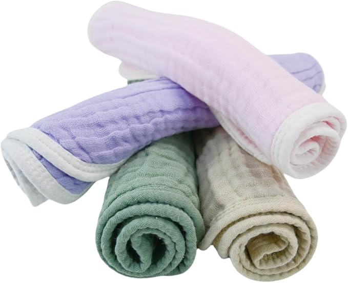 Synrroe Burp Cloths Large, Muslin Burp Cloths for Baby Girls and Boys, Pack of 4 Extra Absorbent and Soft Muslin, 6 Layers 20 by 10 Inches 100% Cotton (Mix 4 Pack Pink Green)