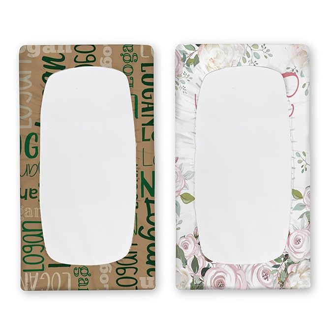 Custom Changing Pad Cover Set - Jersey Knit Ultra Soft Unisex Waterproof Diaper Changing Table Covers with Personalized Name for Baby Boys Girls - Comfy Cozy 2 Pcs Set Style20