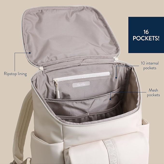 Itzy Ritzy Belong Bucket Backpack – Lightweight Diaper Bag Backpack Featuring 16 Pockets, Bucket Top Opening, Stroller Straps & Changing Pad; Organized and Stylish Everyday Family Backpack (Cream)