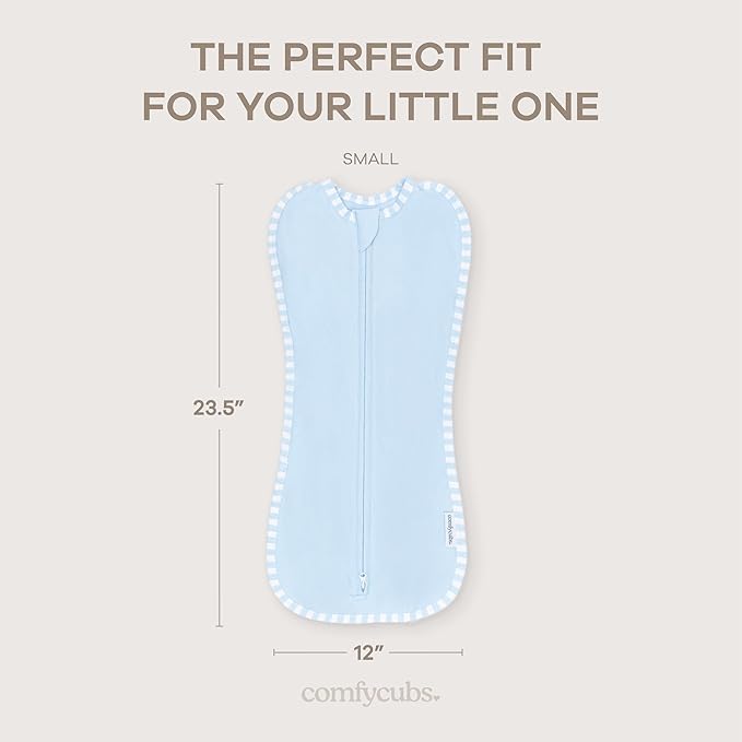 Comfy Cubs Swaddle Blanket Baby Girl Boy Easy Zipper Wrap 2 Pack Newborn Infant Sleep Sack (Small 0-3 Months, Blue)