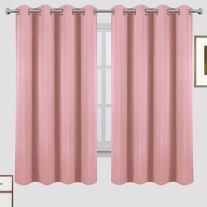 LEMOMO Blackout Curtains 52 x 63 Inch Pink Curtains 2 Panels Darkening Thermal Insulated Bedroom Curtains