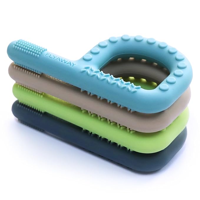 Sensory Toys for Kids Babies Toddlers 4 Pack, P Shape Baby Teething Toys for 3-6 6-12 Months Oral Motor Stimulation, Sensory Chew Toys for Autistic Children, Silicone Chewy Necklaces for Kids Adults