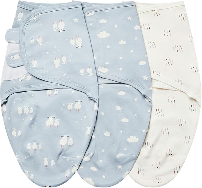 insular Baby Swaddle Wrap, Swaddle Blanket for Newborn and Infant, Adjustable Velcro Swaddling Set for Boy and Girl, Soft Cotton Baby Sleep Sack 3 Pack, Sheep, Medium(3-6 Month)