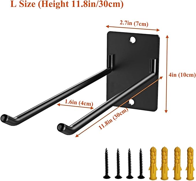 2-Pack Heavy Duty Garage Hooks, 12” Wall Mount Storage Hooks for Chairs, Beach Chairs, Strollers, Ladders, Garden Tools, Hoses – Garage Organizer Solution (2)