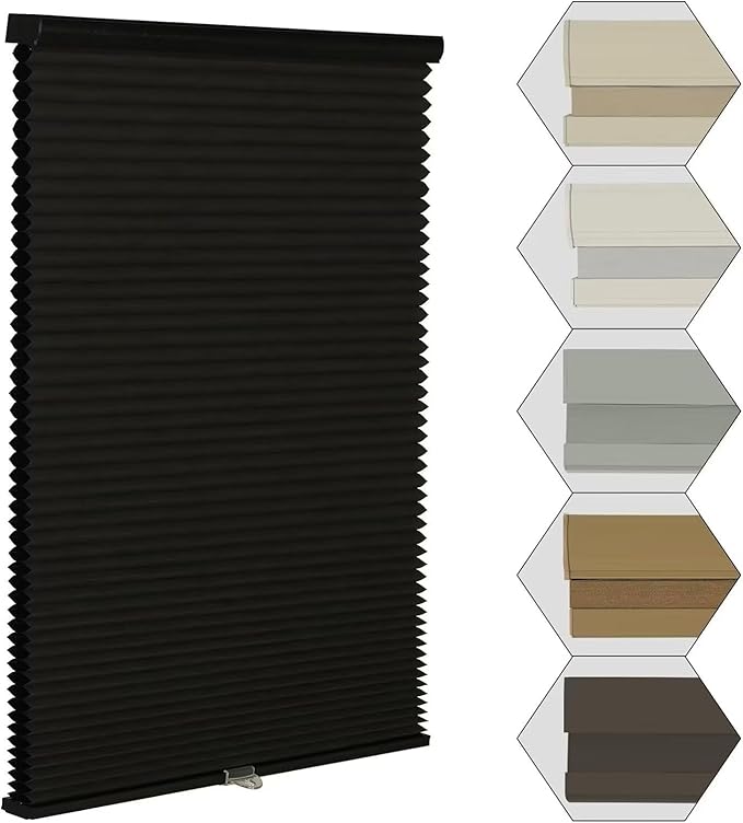 MYshade Cordless Blackout Window Blinds & Shades Pull Down Room Darkening Window Shades Light Blocking Honeycomb Cellular Shade for Indoor Windows Easy to Install 41 inch Wide, H72 Black Blinds