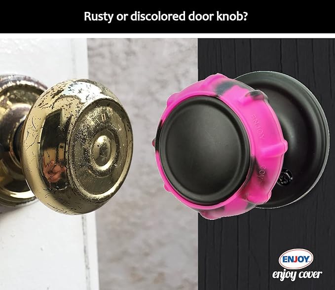 Enjoy Cover - Silicone Door knob Grips Nonslip Arthritis & Senior Living Aids Fits All Door Knob Universal Size 4 Pack (Pink Camo)