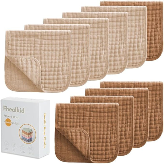 Muslin Burp Cloths Sets Newborn Baby Boy Essentials Must Haves 100% Cotton 10 Pack 22" X 10",6-Layer Baby Bibs & Burp Cloths for Baby Drool and Messes - Soft, Safe & Gentle for Boys & Girls Multi