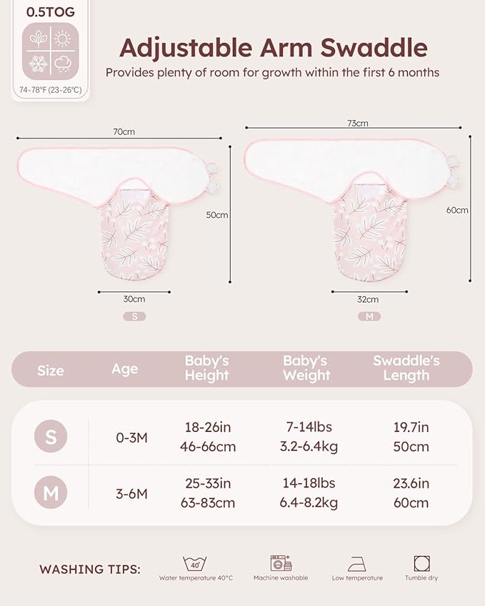 Baby Swaddles for Newborns with Zipper, 100% Cotton Newborn Swaddle Sack, 3 Pack Baby Swaddles 0-3 Months Swaddle Sleep Sack for Newborn Baby Boy Girl Pink Flower