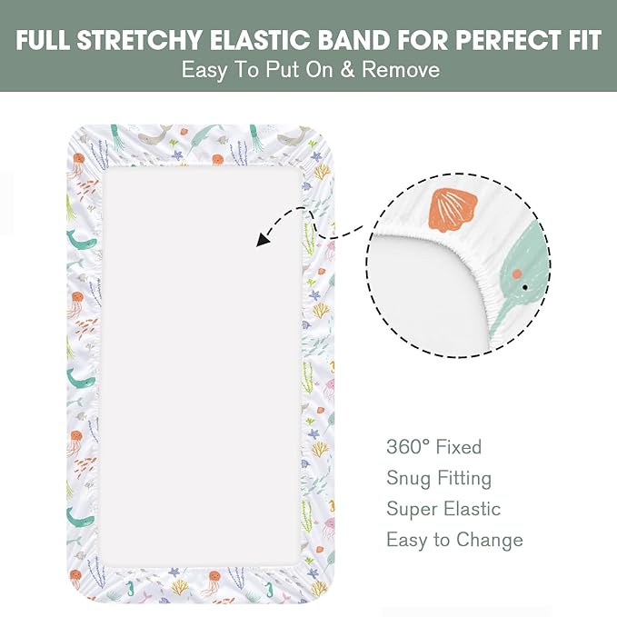 Bimocosy Crib Sheets 4 Pack, Baby Crib Sheets Fitted for Boys and Girls Breathable & Snug Fit, Soft Toddler Bed Sheets for Standard Crib Mattress Nursery Daycare Essentials, Ocean Friends