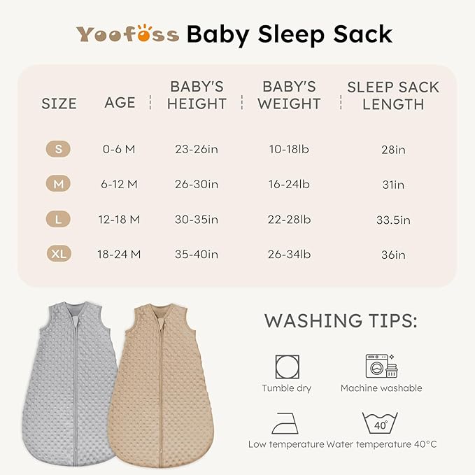 Yoofoss Fleece Baby Sleep Sack 12-18 Months with Plush Dots, TOG 1.5 Baby W