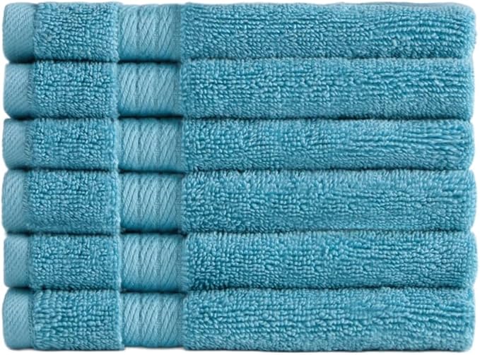 Ozdilek 6-Piece Washcloth Set 13x13 100% Turkish Cotton, 600 GSM, Soft, Gentle on Sensitive Skin, Multi-Purpose Use, Washable, Reusable, Ideal for Baby Care & Spa 6 Towels (Milky Blue)