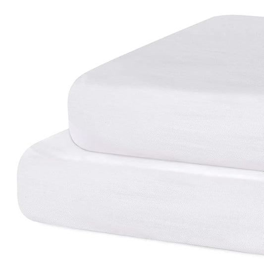 Fitted Crib Sheet 100% Cotton 52"x28"x8", 2 Pack Crib Mattress Sheet Set Fit for Standard Crib and Toddler Bed Mattress, Baby Crib Sheets Boys Girls, White