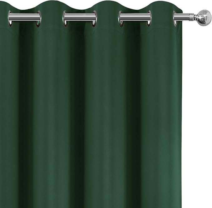 LEMOMO 100% Blackout Curtains 52 x 63 Inch Green Curtains 2 Panels Darkening Thermal Insulated Bedroom Curtains