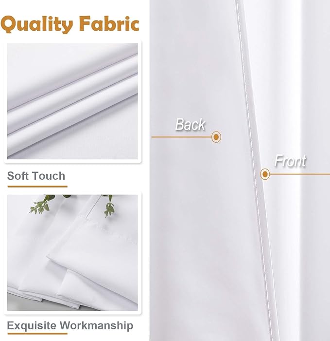 Aiyufeng Pure White Curtains for Bedroom 54 Inches Long 2 Panels Set, Room Darkening Window Treatment, Short Curtain Drapes, Soft Touching Casual Rod Pocket Privacy Curtains, W40 x L54 Inch