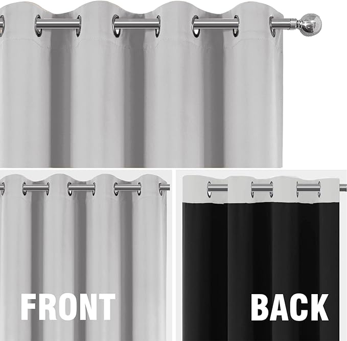 LEMOMO Blackout Curtains 42 x 63 Inch Light Grey Curtains 2 Panels Darkening Thermal Insulated Bedroom Curtains