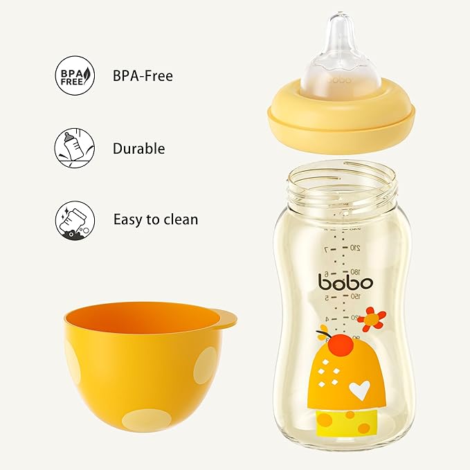YOHKOH PPSU Baby Bottle Wide Neck, Newborn Anti-Colic Baby Bottle with Natural Response Nipple, Streamlined Body, Easy to Clean (8.8oz (Pack of 4), Yellow)