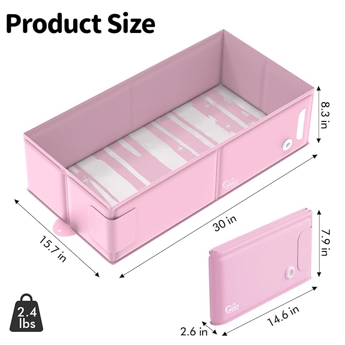 Bella’s Friends Baby Collapsible Bathtub, Travel Bath Tub for Baby, Foldable and Portable, Easy Storage, Non-Slip Base, Reinforced Structure, Lightweight, Essentials for 6M-3Y Infant Toddler, Pink