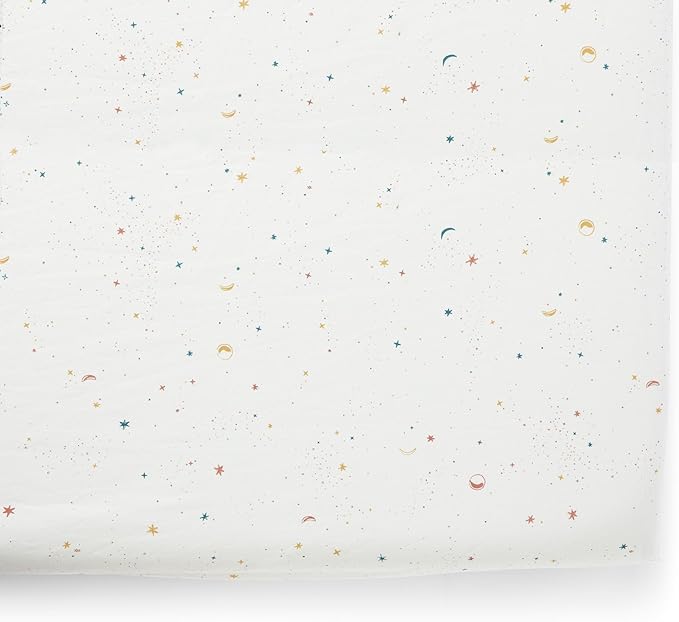 Pehr Crib Sheet, Celestial | Breathable Brushed Organic Cotton for Soft Sleep | Fits Standard Crib Mattresses up to 52”L x 28”W x 8”H