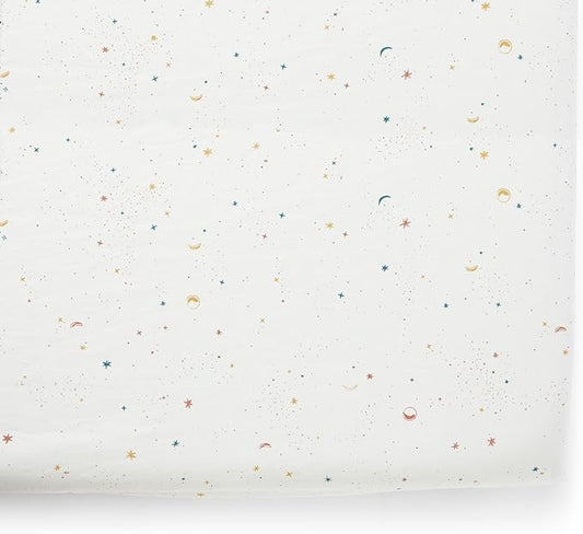 Pehr Crib Sheet, Celestial | Breathable Brushed Organic Cotton for Soft Sleep | Fits Standard Crib Mattresses up to 52”L x 28”W x 8”H