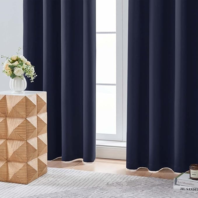 Aiyufeng Navy Blue Blackout Curtains for Bedroom 90 Inches Long 2 Panels Set, Solid Privacy Energy Saving Living Room Window Treatment Curtains Blackout Drapes, W40 x L90 Inch, Navy Blue