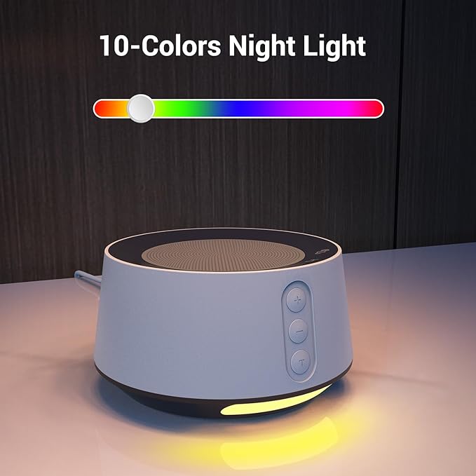 BGOVERSS White Noise Sound Machine with 20 Soothing Sounds, 10 Colors Night Light Sleep Machines Home Office Travel, 5 Timers and Memory Feature Sound Machine for Nursery Baby Kids Adults (Grey)