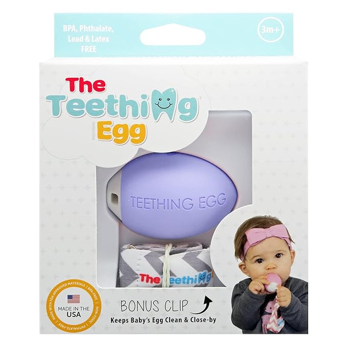 The Teething Egg Baby Teether – Freezable Teething Toy for Babies 3–6 Months up to 18 Months – Made in USA, Food-Grade TPE, Lavender