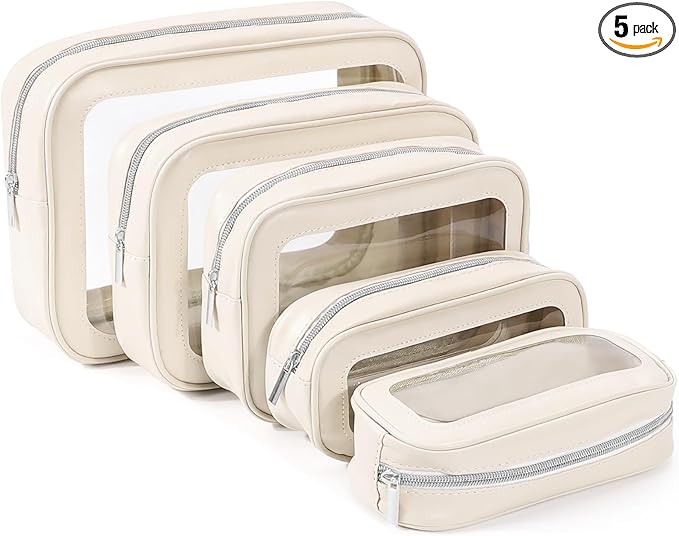 5PCS Diaper Bag Organizer Pouch Set, TSA Approved Toiletry Bag，Clear Waterproof TPU Makeup Bag Set Travel Organizer Bags for Women and Kids Valentines Day Gifts