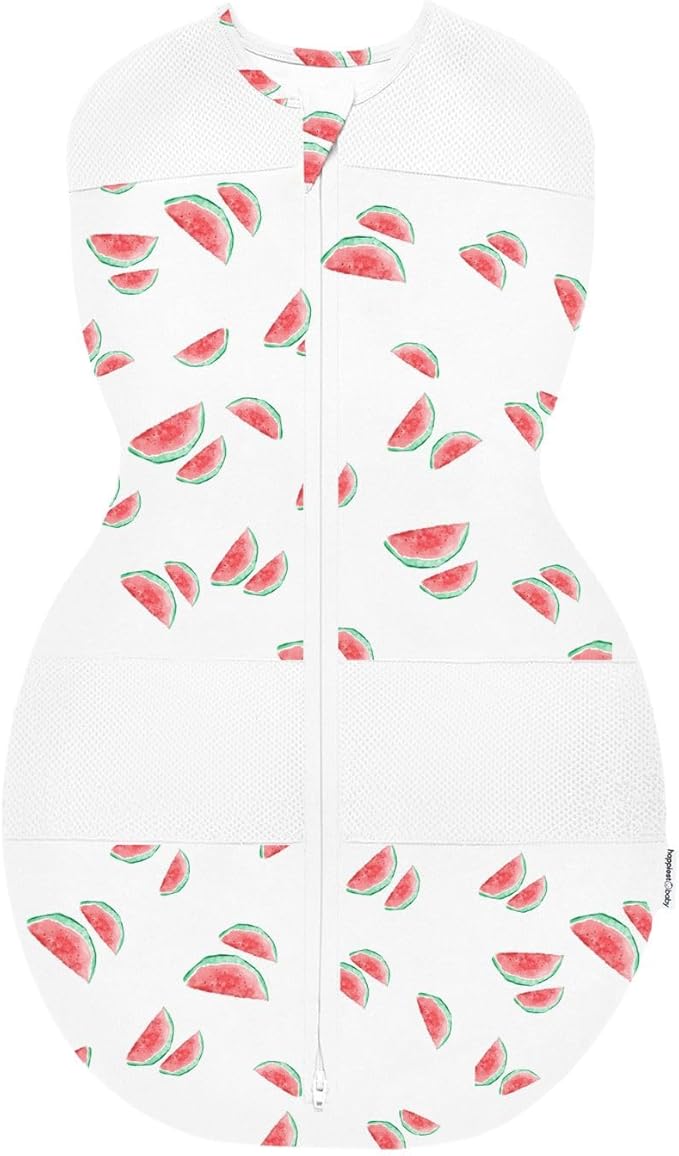 Happiest Baby Sleepea 5-Second Swaddle - 100% Organic Cotton Baby Swaddle Blanket - Doctor Designed Promotes Healthy Hip Development (Ivory Watermelons, Large)