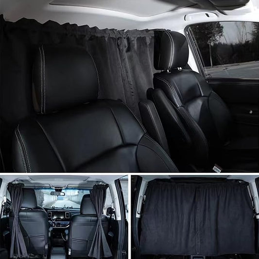 Car Divider Privacy Curtain, Blackout Suede Sun Shade Cover Front & Rear Seat Partition Space Divider Auto Van Truck Interior Accessories for Family Travel Camping Baby Sleeping (Black, Large)