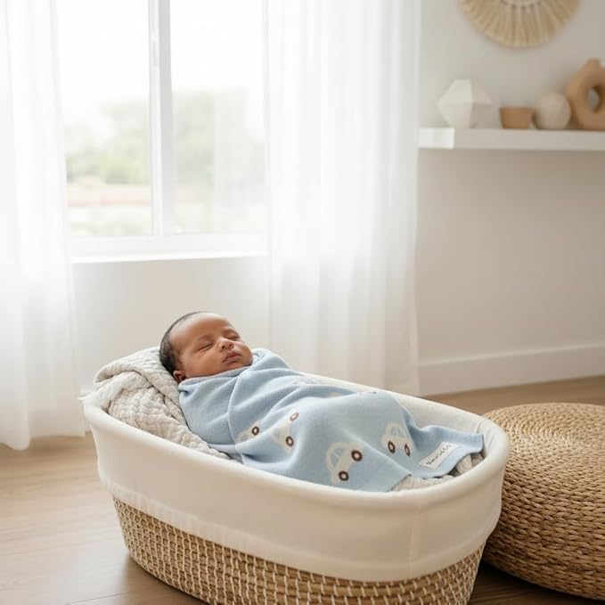 Baby Blanket for Boys 100% Cotton Buttery Soft Cozy Receiving Swaddle Stroller Blanket for Shower Gift Registry for Newborns, Infants, Toddlers (Cars - Baby Blue)