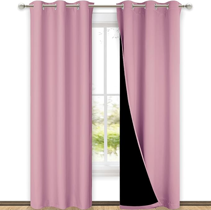 NICETOWN Blackout Curtains 80 inches Long, Full Light Blocking Drapes with Black Liner for Nursery, Thermal Insulated Draperies for Hall, Villa (Crystal Pink, 2 Pieces, 42" Wide Each Panel)