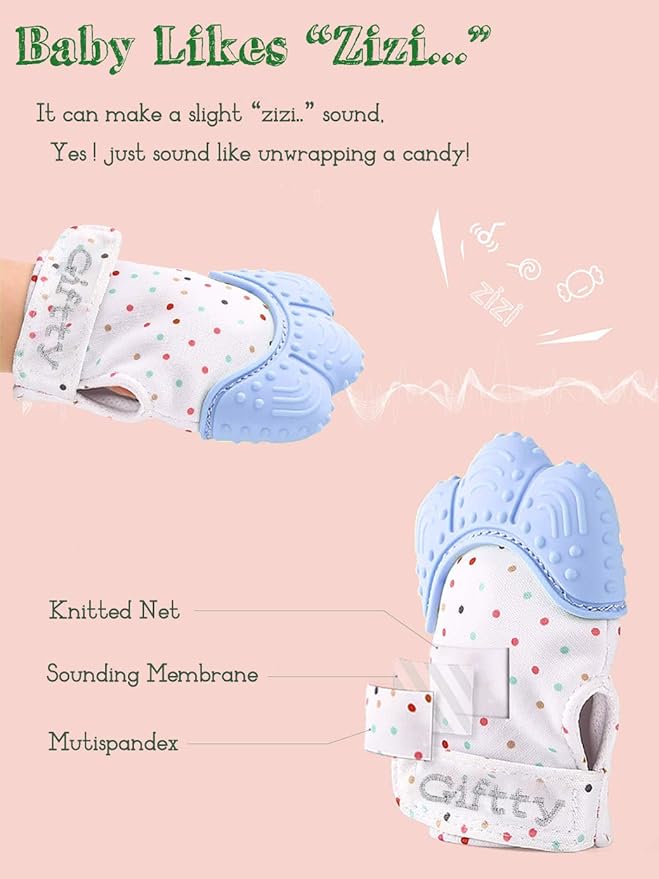 Giftty Baby Teething Mitten Chew Mitt Teether Glove Toy Self Soothing Teether, Teething Pain Relief Soothing Toy, Prevent Scratches Glove, for 3-12 Months Baby