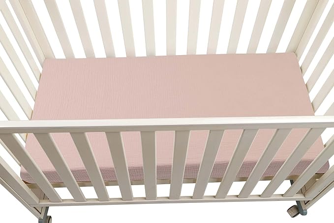 Onacosht Muslin Mini Crib Sheets, 39" x 27" Pack and Play Mattress Sheets Fitted for Pack N Play, Soft Cotton for Boys Girls, 2 Pack, Pink Floral