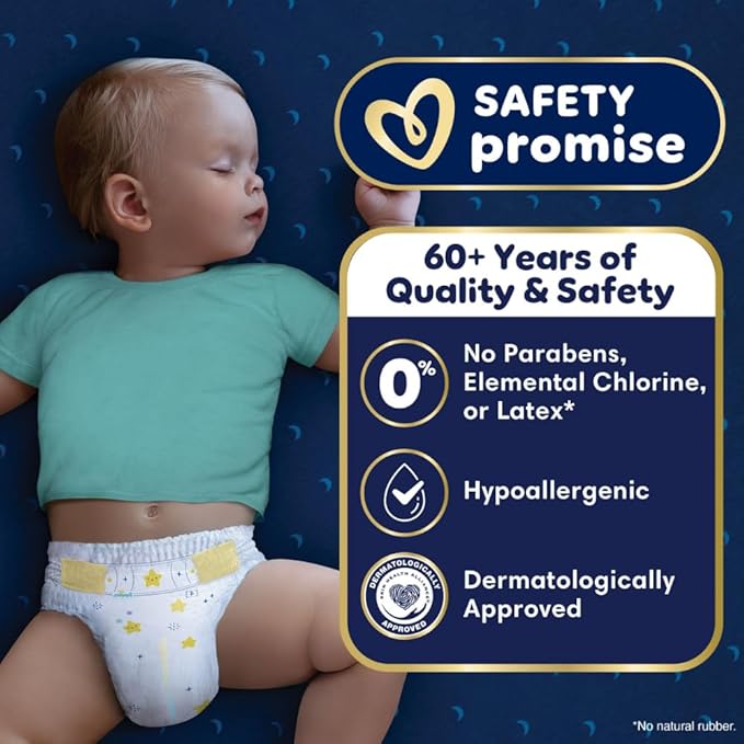 Pampers ZZZ Overnight Diapers, Size 6 (35+ lbs), 72 Count, Nighttime Protection Disposable Baby Diaper, Night Time Leak and Skin Protection