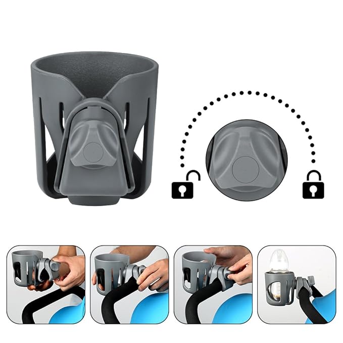 Accmor Universal Cup Holder, Stroller Cup Holder, 360° Rotatable Large Caliber Designed Bottle Holder for Stroller, Bike, Wheelchair, Walker, Scooter, Grey