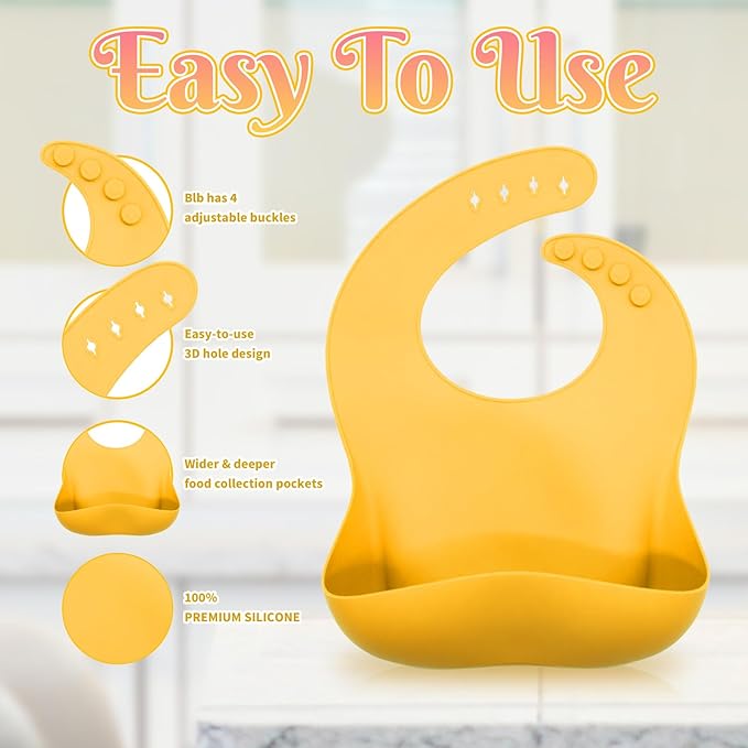 CHCC Silicone Baby Feeding Set 6 Pcs, Baby Led Weaning Supplies, Baby Feeding Supplies Set BPA Free, Baby Essentials for Newborn Gift Yellow