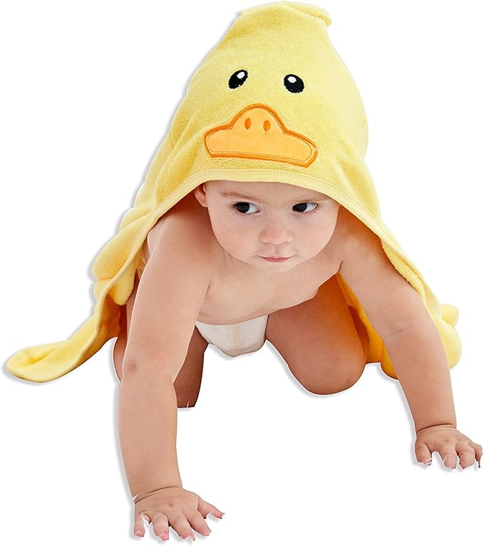 HIPHOP PANDA Hooded Towel - Rayon Made from Bamboo, Bath Towel with Bear Ears for Newborn, Babie, Toddler, Infant - Absorbent Large Baby Towel - Yellow Duck, 30 x 40 Inch