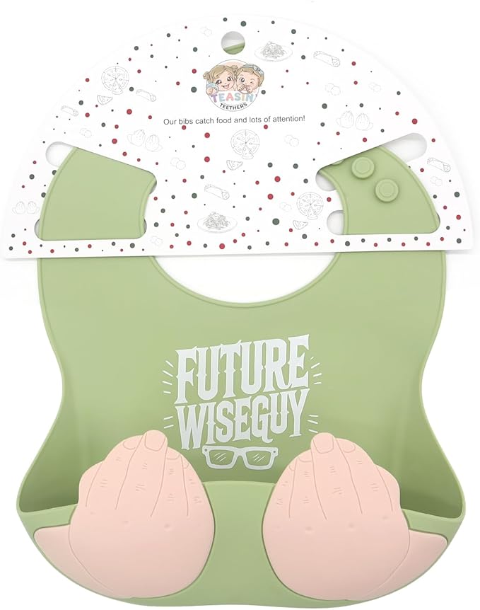 Teasin' Teethers Funny Italian Silicone Baby Bib with Pocket Food Catcher for Toddlers and Infants Funny Baby Bib Gift