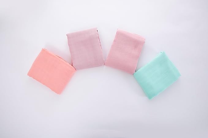 Muslin Swaddle Blankets for Baby Boys and Girls, 4-Pack Breathable and Skin-Friendly Receiving Blanket Wrap, Baby Essentials, Registry & Gift, 47 x 47 inches (Solid Serenity Rosy)