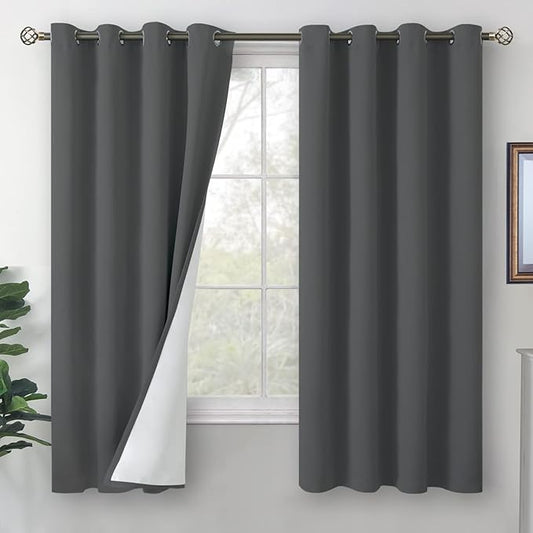 BGment Blackout Curtains for Bedroom 63 Inch Length 2 Panels Set, Thermal Insulated Bedroom Curtains Soundproof Room Darkening Window Curtain Drapes, Each Grommet Curtains 52 Inch Wide, Dark Grey