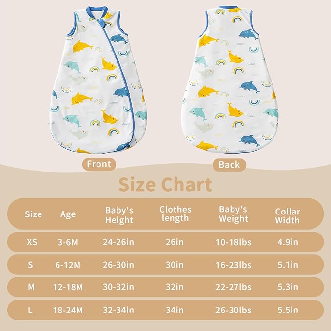usbettas 1.0 Tog 2.5 Tog Baby Sleep Sack, 100% Cotton Baby Sleeping Bag 3-24M, 2-Way Zipper Baby Wearable Blanket